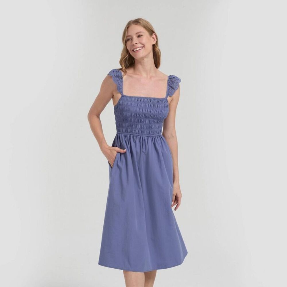 Universal Thread - Women's Ruffle Sleeve Eyelet Midi Dress - Universa Blue